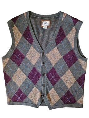 Jos A Bank 1905 Men's Argyle Sweater Vest Wool Blend Grey Purple Button Front 2X